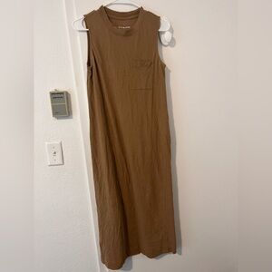 Everlane Sleeveless T-Shirt Midi Dress Olive Brown Side Slit 100% Cotton Small